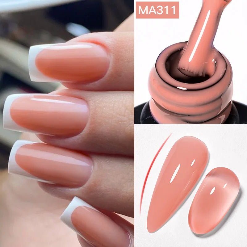 MEET ACROSS 7ml Pink Glitter Rubber Base Nail Gel Polish Sparkling Gold Foil DIY Nail Art Painting Gel Long Lasting Varnish