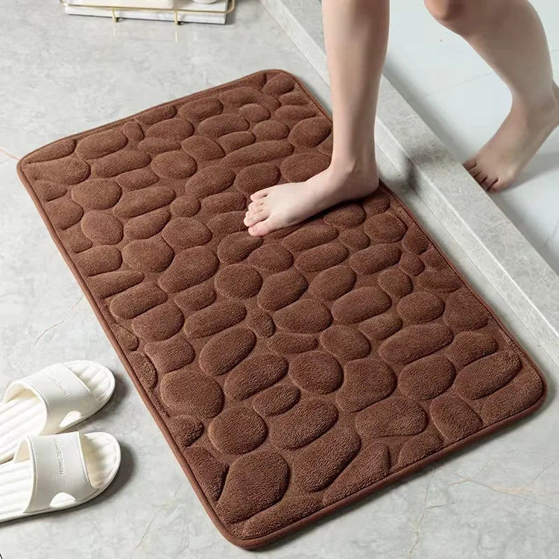 3D Bathroom Anti-slip Mat Pebble Patterned Absorbent Pad Bath Mats Doormat Carpet Cobblestone Embossed Door Floor