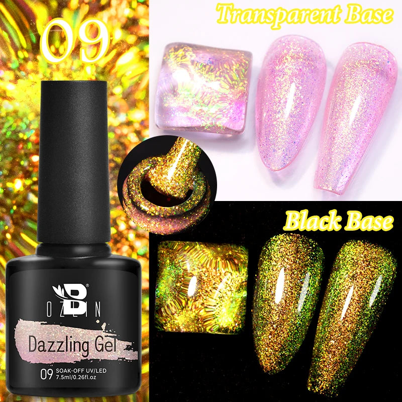 AWStorG Intense Rainbow Cat Eye Gel 5ml Holographic Laser Magnetic Nail Gel Soak Off UV LED Gel Polish Shiny Rainbow Manicur