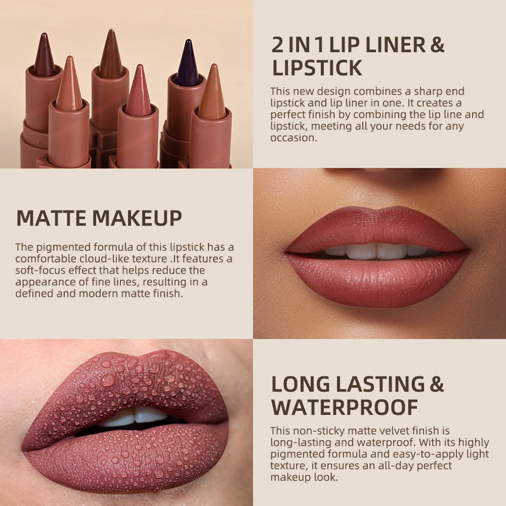 Waterproof Lip Liner Tapered Gradient Matte Black Brown Velvet Lipstick Non Sticky Contouring Tint Lipliner Crayon Lip Makeup