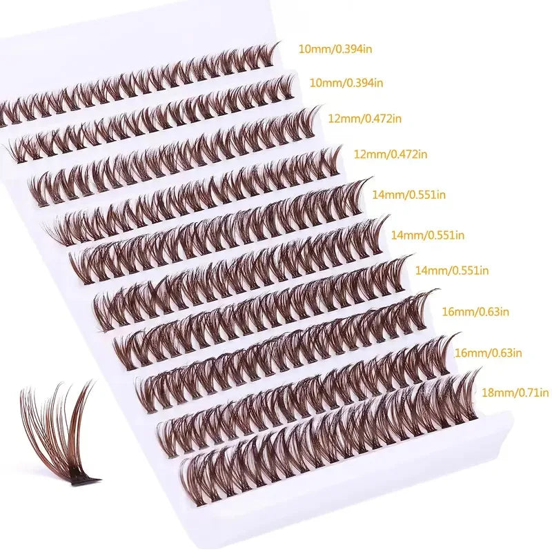 200 Pcs Brown Cluster Eyelashes 40D Grafting Individual Volume Lashes Extension Makeup Tool For Natural And Dramatic Look