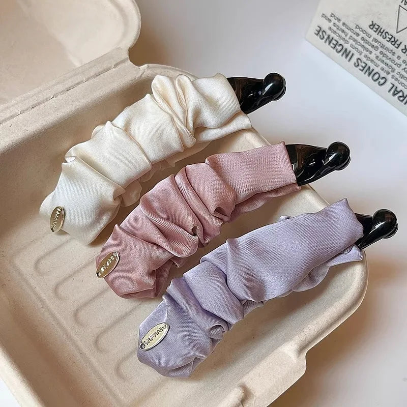 Korean Elegant Solid Fold Satin Banana Hair Clip For Women Girls Sweet Hair Ornament Hairpin Barrette Fashion Hair Accessories