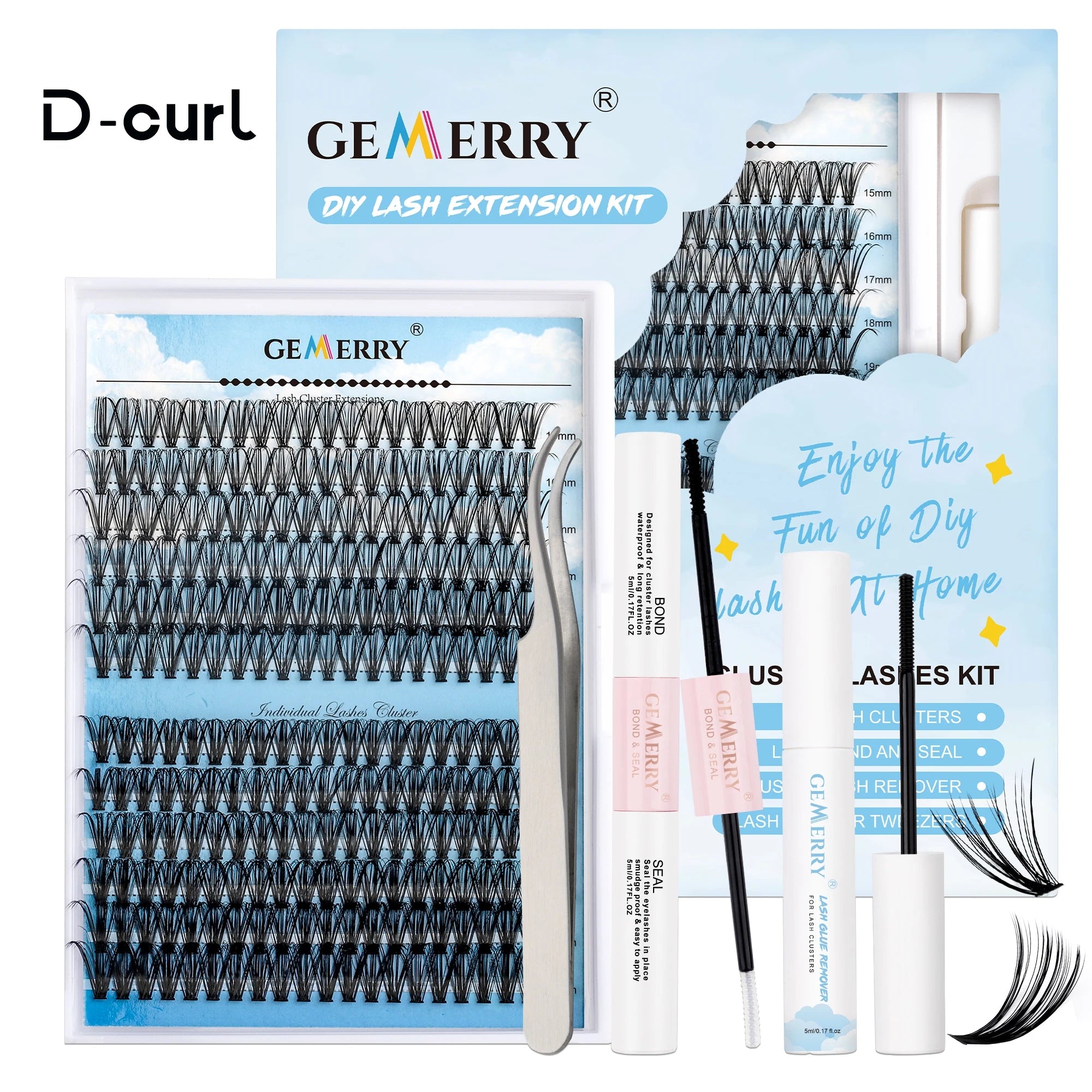 Gemerry 40P/50P DIY Lashes Extension Kit With 280 PCS False Lash Clusters Lash Bond And Seal Lash Glue Remover And Lash Tweezers