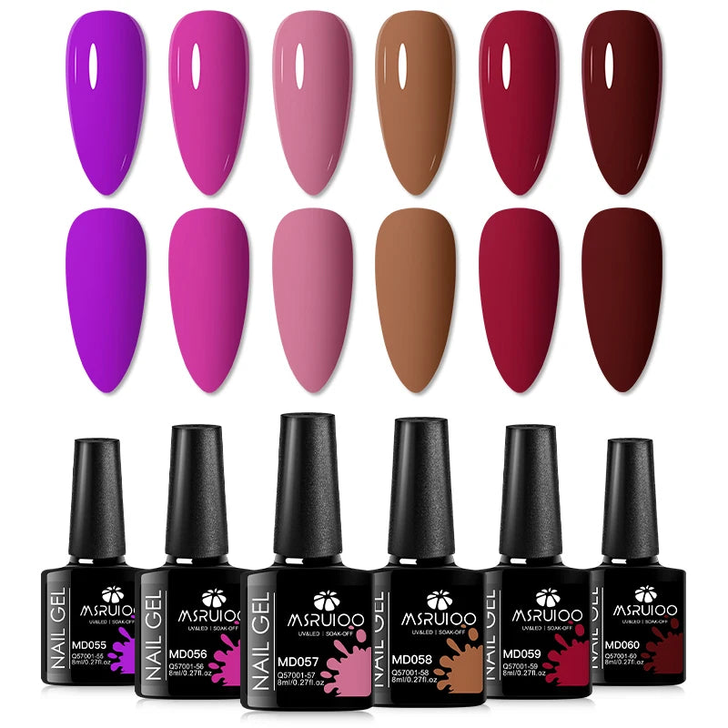 6pc All-Season Colors Gel Nail Polish Set UV LED Soak Off Nail Art Supplies Semi Permanent DIY Manicure Salon Nails Design