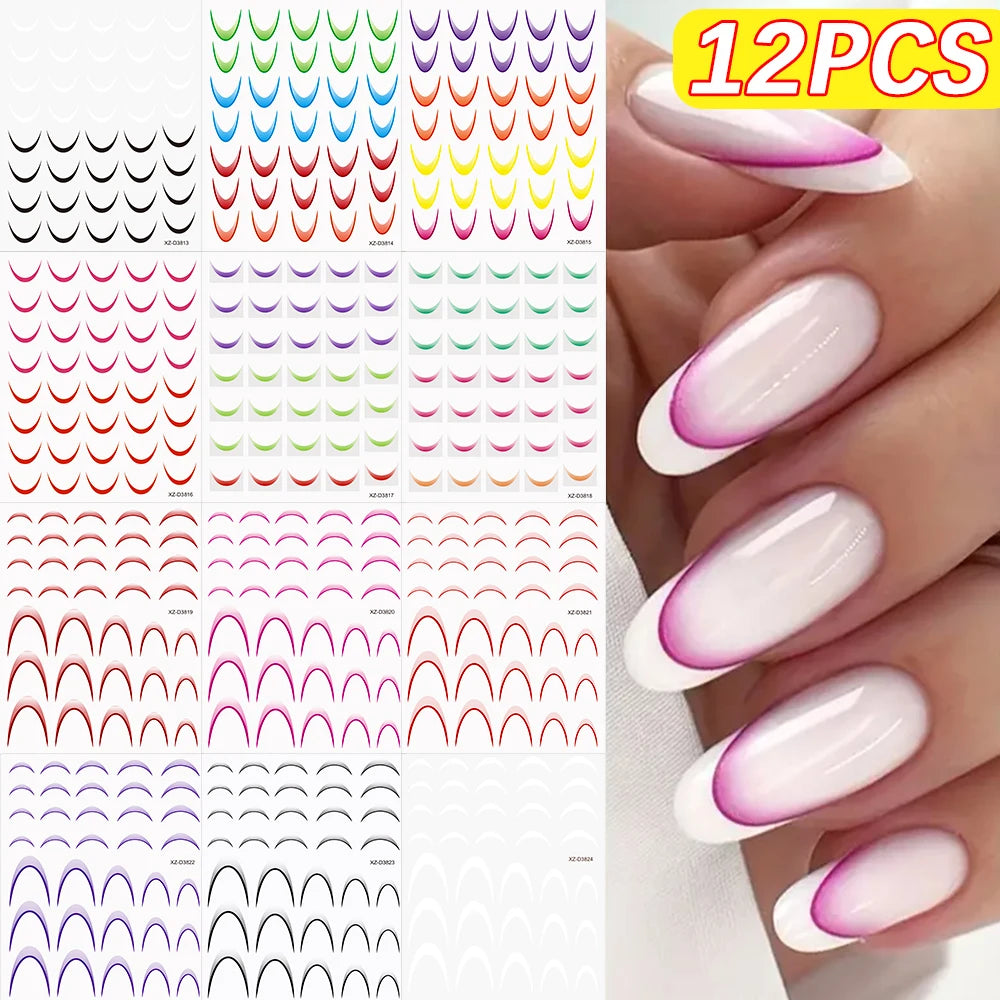 8/9/12/18Pcs New French Nail Stickers Guides DIY Nail Decors 3D Self-Adhesive White+Black Sliders Design Stencil DIY Manicure *&