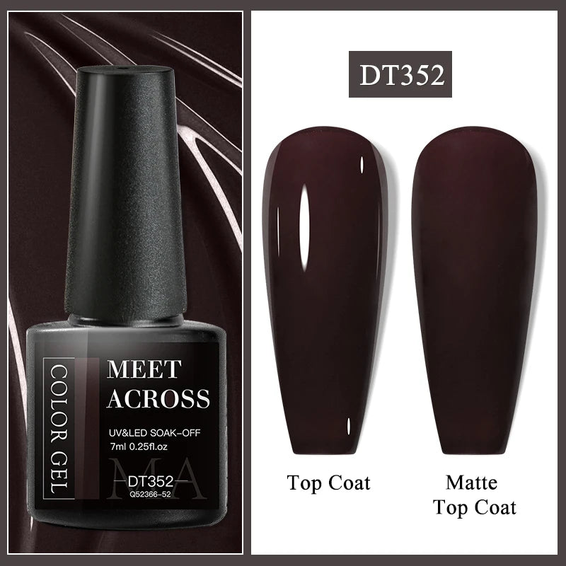 MEET ACROSS 7ml Dark Color Glitter Top Coat Gel For Nails Brocade Powder 2 In 1 Chameleon Nail Art Gel Varnish Manicure