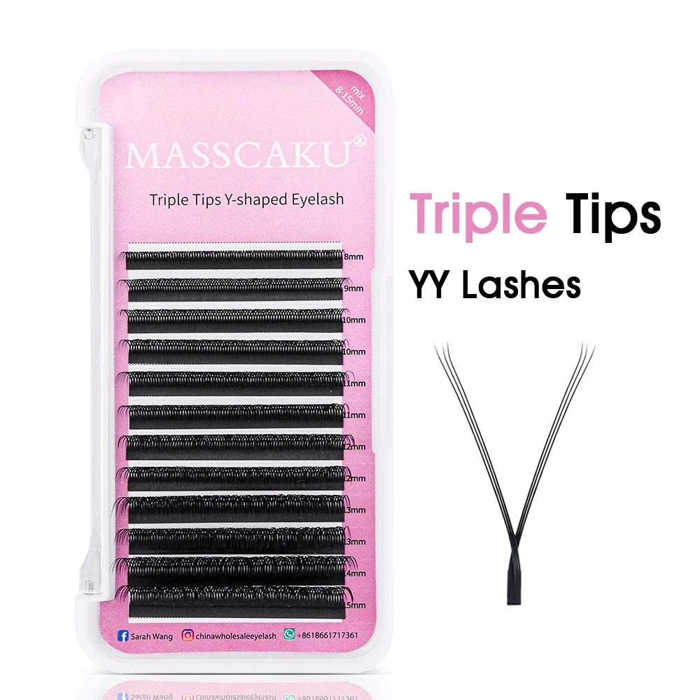 Hot Selling Masscaku 3D Effect Y Style Eyelashes Natural Soft Split Tips Premade Volume Lashes Premium Mink Lash Extensions