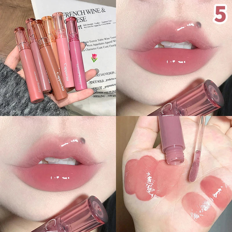 ✰✪1pc Mirror Water Gloss Lip Gloss Long Lasting Waterproof Moisturizing Jelly Lip Glaze Non-Sticky Lightweight High Pigment