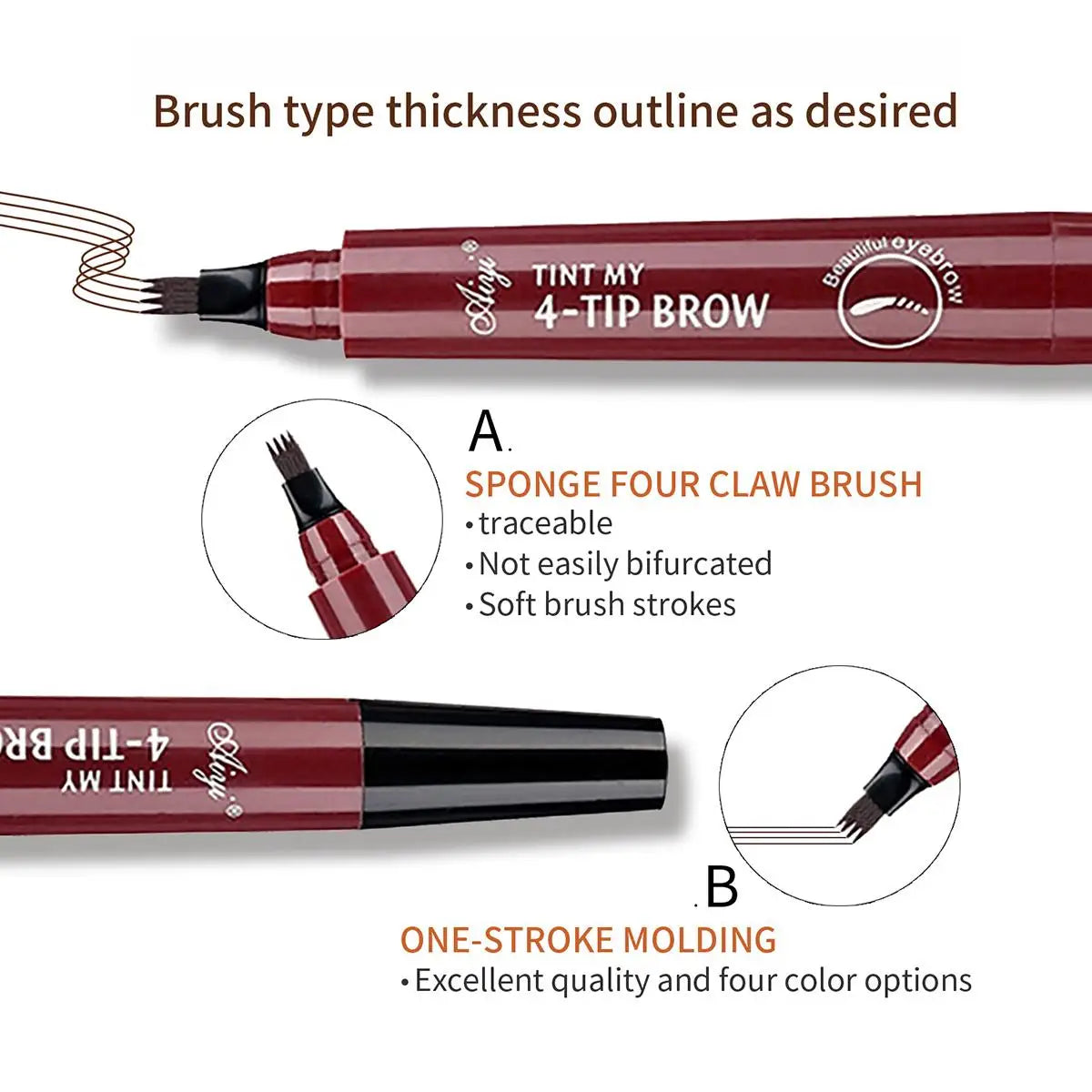 Waterproof Eyebrow Pencil, Quad Eyebrow Pencil, Natural Brow Makeup Long-Lasting Non-Fade Liquid Water Eyebrow Pencil (5 Colors)