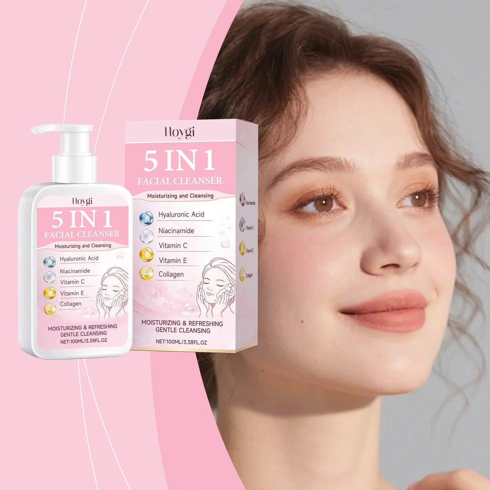 5-in-1 Moisturizing Cleanser with rich foam for a lightweight feel, gently cleanses and softens the skin daily