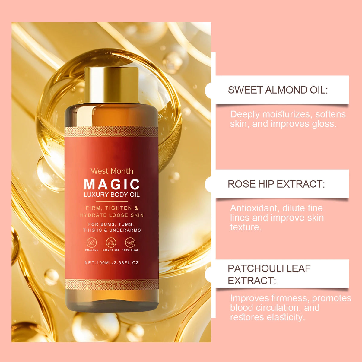 West Month Body Tightening Moisturizing Oil and Moisturizing Oil Moisturize Soft and Tightening Skin Daily Care Nourishing Oil