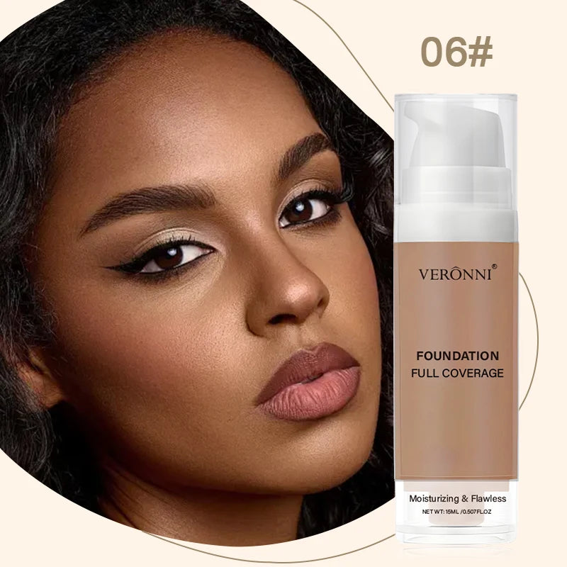 15ml Full Coverage Liquid Foundation,Foundation Effective Concealer Waterproof Sweat-resistant Makeup Professional Cosmetics
