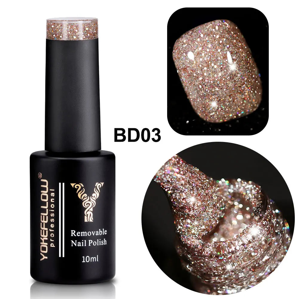 2024 New YOKEFELLOW 10ML Reflective Glitter Gel Nail Polish Soak Off UV Gel Varnish Colorful Nail Gel Polish For Manicure