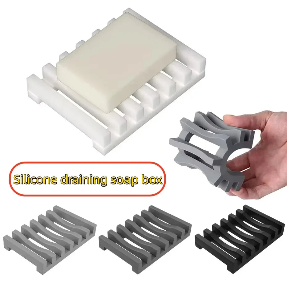 Flexible Silicone Soap Holder Hollow Design Bar Soap Dish Bathtub Kitchen Soap Saver Drainer Sponges Scrubber Display