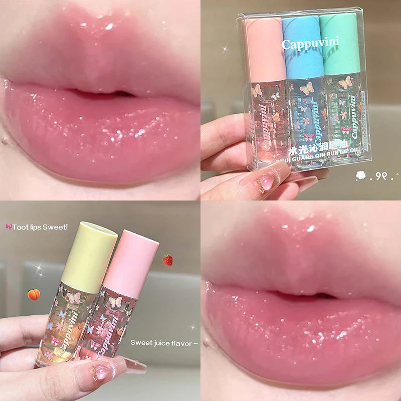 1/3pcs Moisturizing Jelly Mirror Water Lip Gloss Set Lasting Transparent Hydrating Plumping Clear Lip Oil Korean Makeup Lip Care