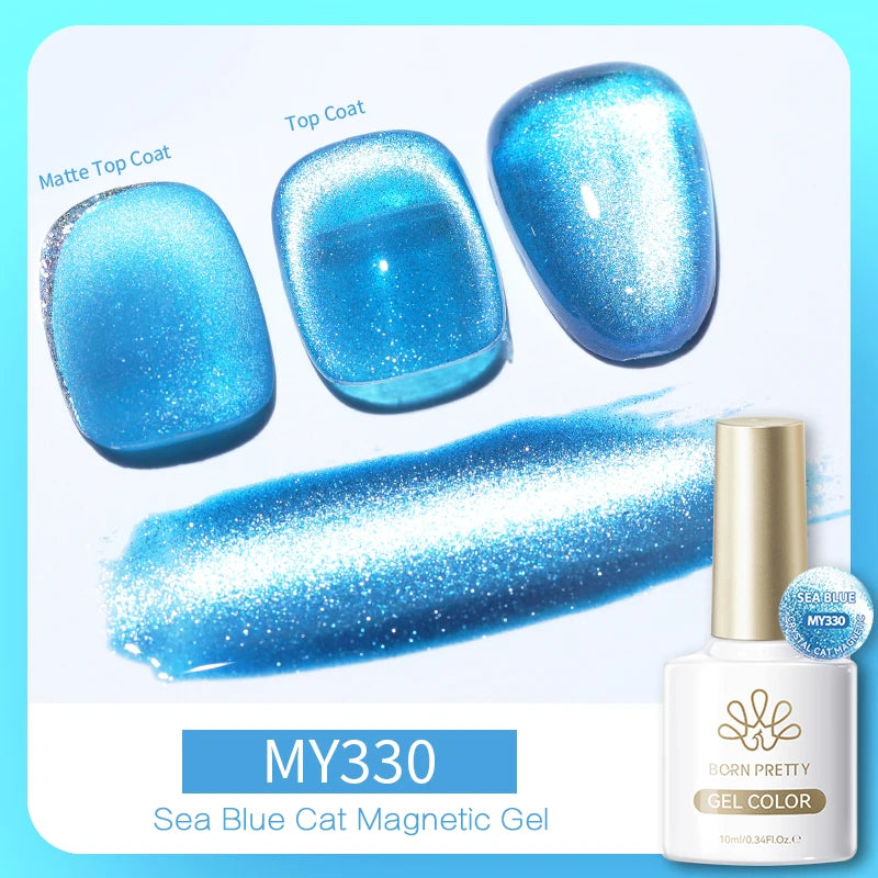 BORN PRETTY 10ml Blue Glass Bead Cat Magnetic Gel Ultra Shine Summer Glitter Semi Permanent Soak Off UV Gel Nail Art Varnish