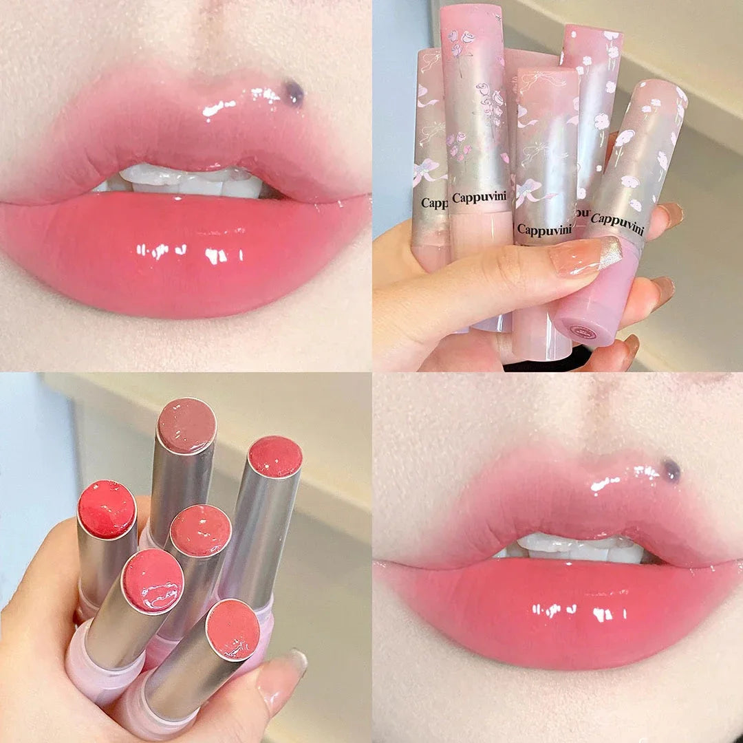 Floral Mirror Glass Solid Lip Gloss Water Light Round Tube Lipstick Clear Oil Jelly Lip Glaze Natural Nude Moisturizing Lip Tint