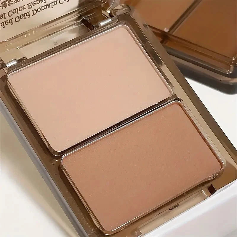 Waterproof Contour & Highlighter Palette - Color Correcting,Brightening Blush,Matte Finish,Korean makeup,2-in-1 travel portable