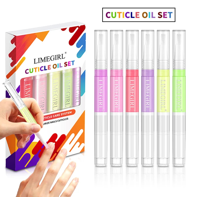 LIMEGIRL 6PCS Nail Care Nutritional Cuticle Oil Pen Gift Box Set for Nail Polish Nutrition Oil Dead Skin Crack Care Nail Set