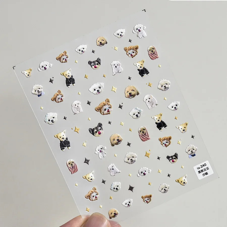 Colorful Balloon Cute Puppy Flower Cherry Bowknot Love Happy Dog Animal Self Adhesive Nail Art Sticker Decoration Manicure Decal