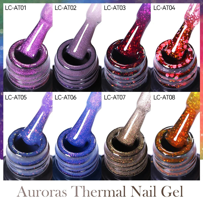LILYCUTE 7ML Auroras Glitter Thermal Gel Nail Polish Temperature Color Changing Semi Permanent Soak Off Nail Art UV Gel Varnish