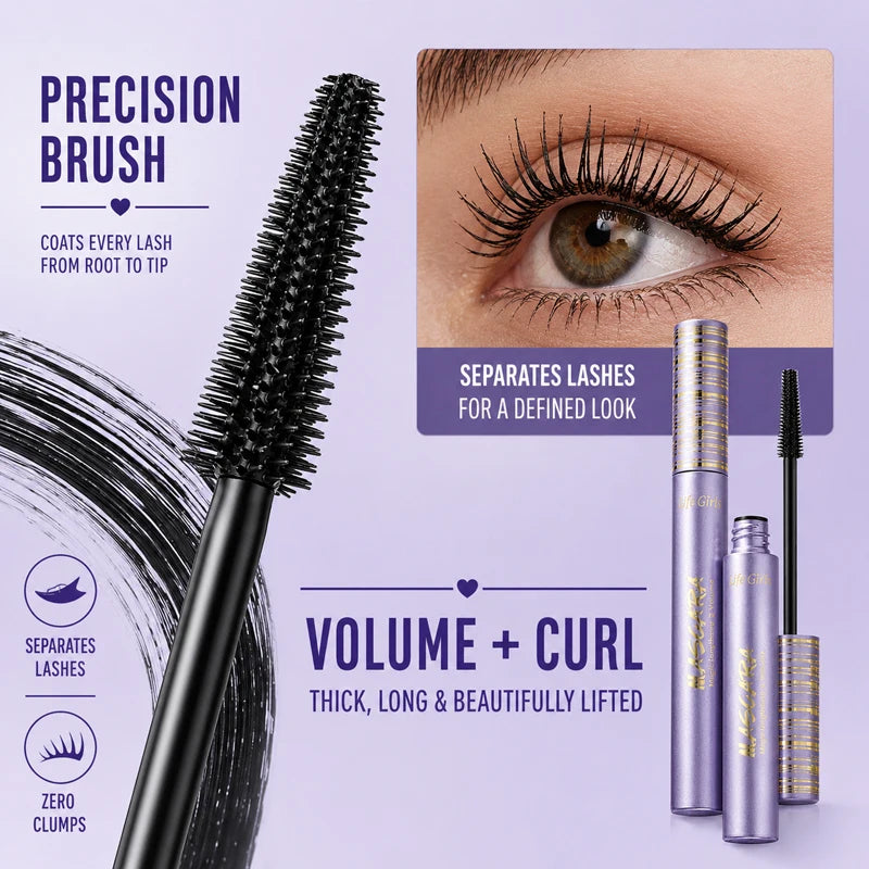 Life Girls Waterproof Mascara Lengthening Volumizing Curling Black Mascara Smudge Proof Long Lasting Thick Lashes Eye Makeup