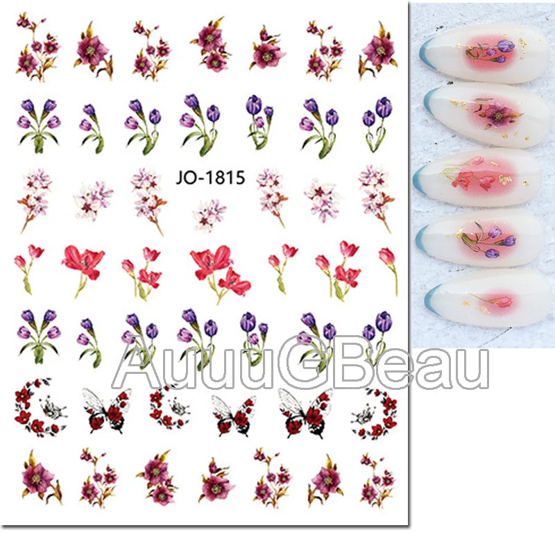 3d Nail Art Decals Geometric Lines Daisy Sunflowers Letters Adhesive Sliders Nail Stickers Decoration For Manicure