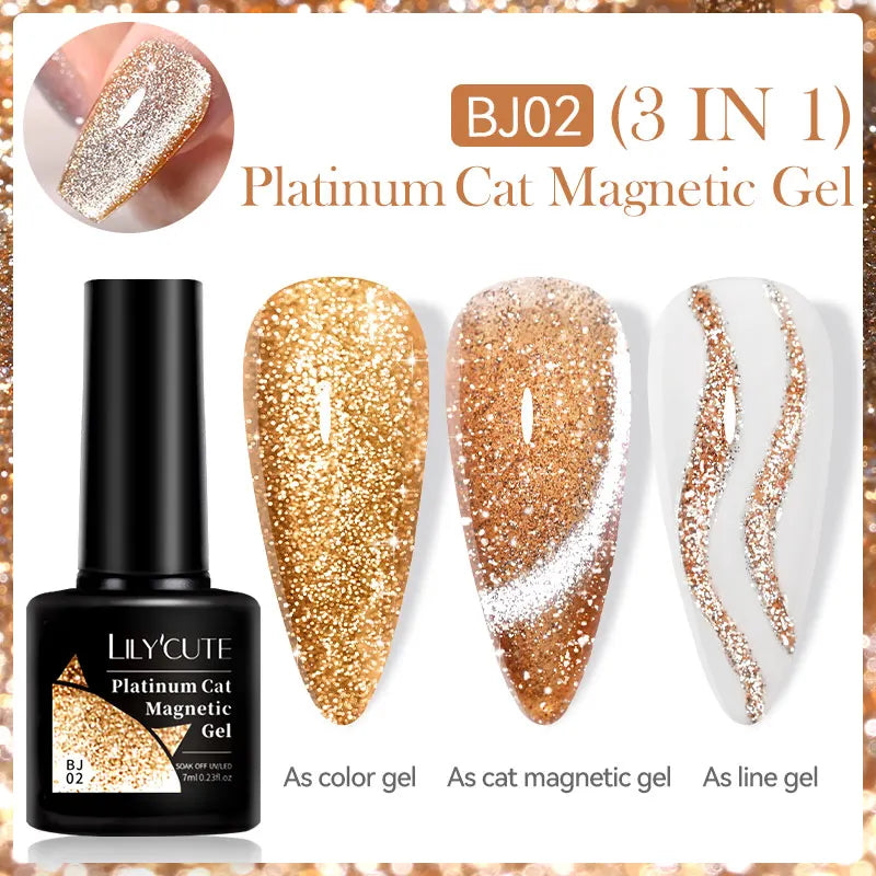 LILYCUTE 7ml 9D Black Crystal Cat Magnetic Gel Nail Polish Laser Silver Glitter Semi Permanent Manicure For Nail Art Gel Varnish