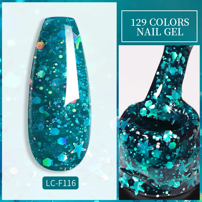 LILYCUTE Silver Glitter Gel Nail Polish Colorful Shining Sequins Semi Permanent Soak Off Need Base Top Coat Nail Art Gel Varnish