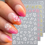 4pcs Hibiscus Flower Nail Art Sticker 3D White Pink Floral Decal Y2K Gold Silver Petal DIY Romantic Self-Adhesive Manicure Decor