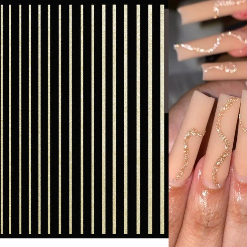 Nail Stickers 3D  Metal Line Sliver Gold Thorns Vine Curve Stripe Lines Tape Swirl Sliders Manicure Adhesive Gel Nail Art Decals