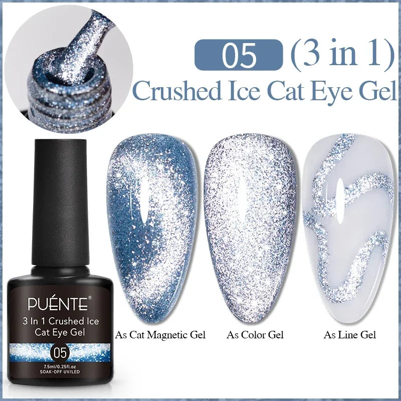7.5ML Green Crystal Cat Magnetic Gel Nail Polish Shiny Green Glitter Cat Eye Gel For Manicure Soak Off UV Nail Art Varnish