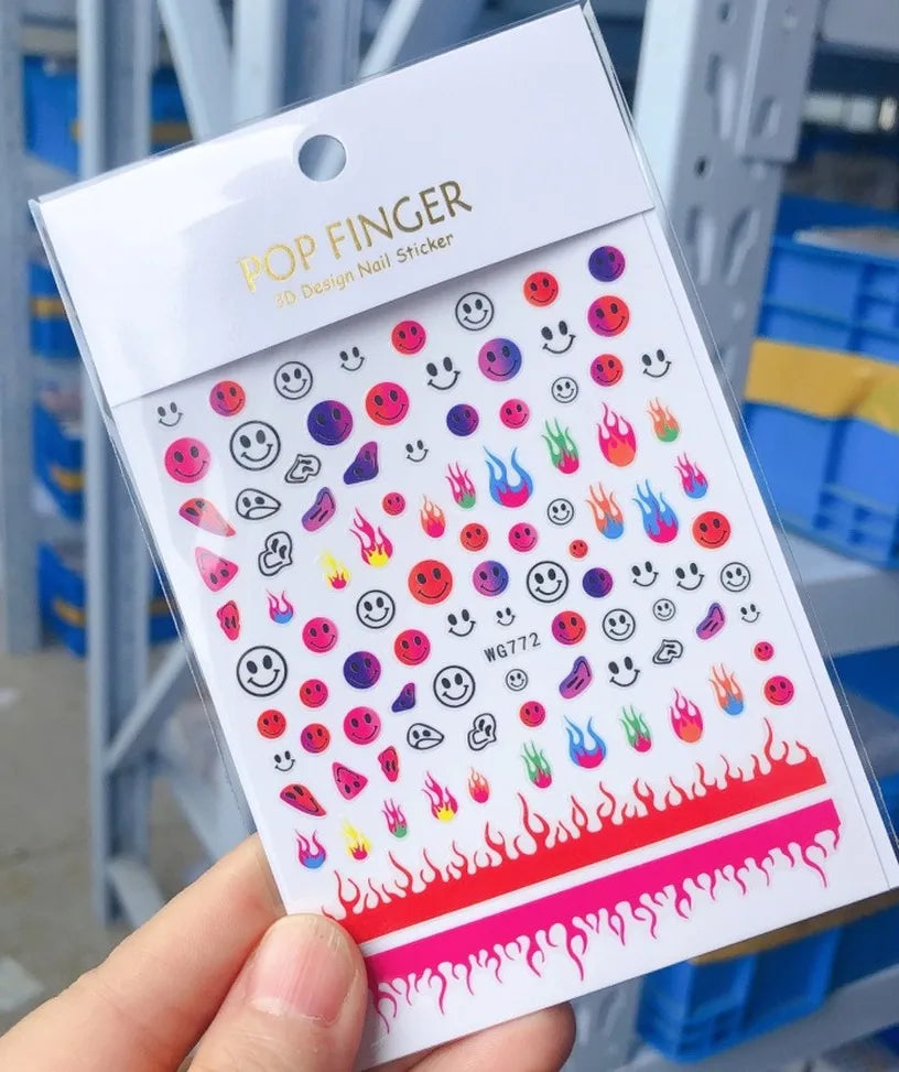 3D Yellow Smile Nlail Art Stickers Nail Decals for Nails Smile Face Manicure Japanese Design DIY Cute Nail Decals Accessories