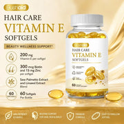 BushAid Hair Care Vitamin E Softgels with Biotin and Zinc for Healthy Hair Growth, Skin Hydration and Strong Nails, 60 Softgels
