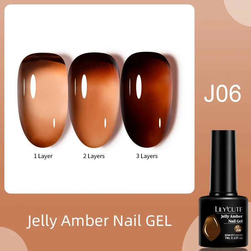 LILYCUTE 7ML Jelly Amber Gel Nail Polish Brown Crystal Translucent Dull Color Nail Art Gel Semi Permanent UV Gel Polish Varnish