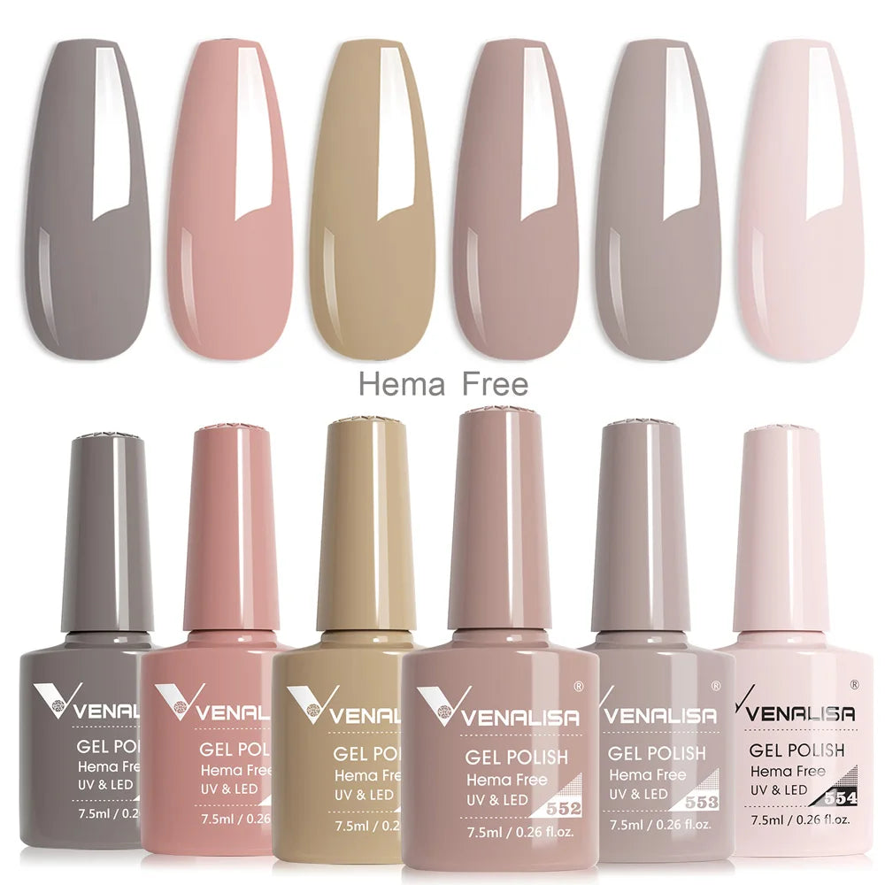 Venalisa Nail Gel Polish Kit HEMA TPO FREE Nude Pink Color Collection Self Leveling Full Coverage Nail Manicure Set 6Pcs Kit