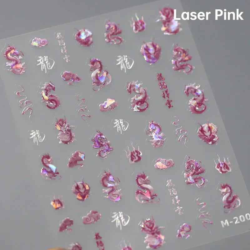 5D Kawaii Ink Wash Fairy Fox Dragon Loong Nail Art Stickers Cartoon Star Animals Backglue Nail Decoration Decals Accessories