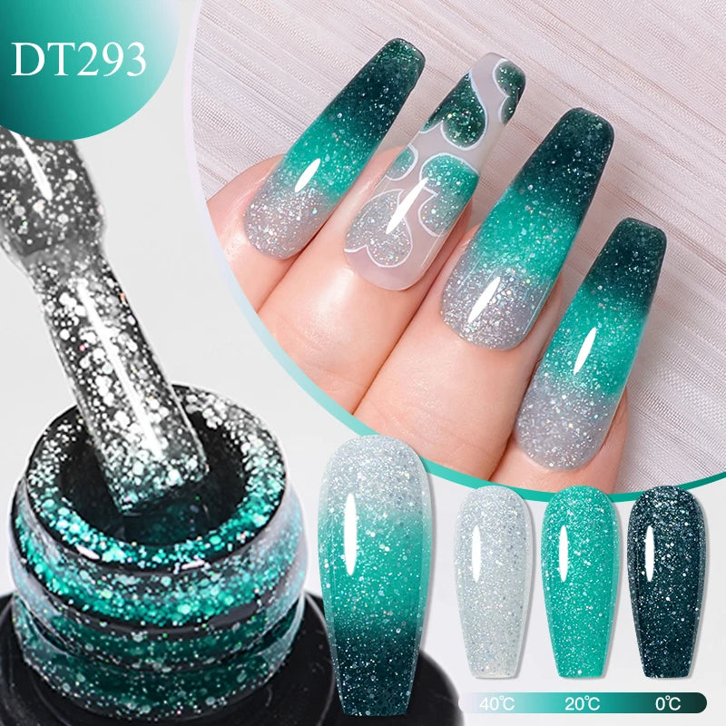 MEET ACROSS 7ml 36Colors Glitter Thermal Gel Nail Polish 3 Colors Changing Soak Off Gel Winter Semi Permanant Nail Art Varnish
