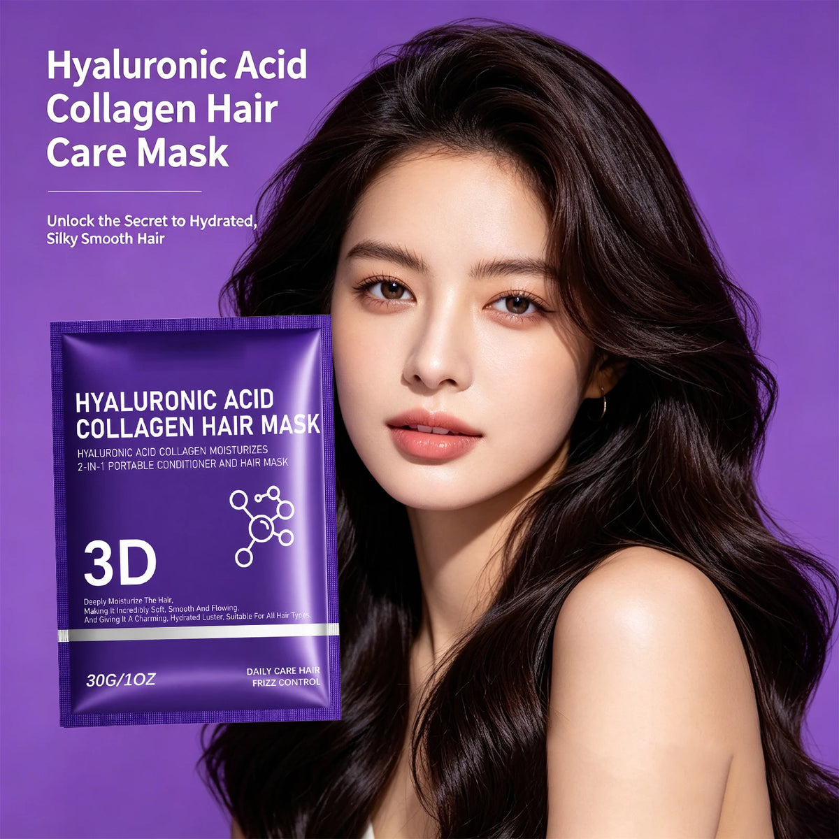 Hyaluronic Acid Collagen Hair Mask for Dry Damaged Hair,Deep Moisturizing Frizz Control Smooth Hydrating Restore Shine Hair Care