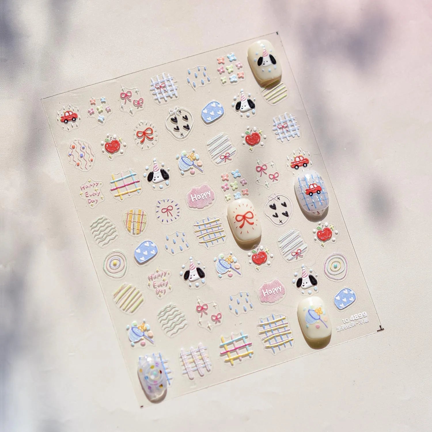 1pcs Japanese Cute Graffiti Lines Nail Art Stickers 5D Embossed Butterfly Rabbit Nail Art Accessory Stickers Self Adhesive Decal
