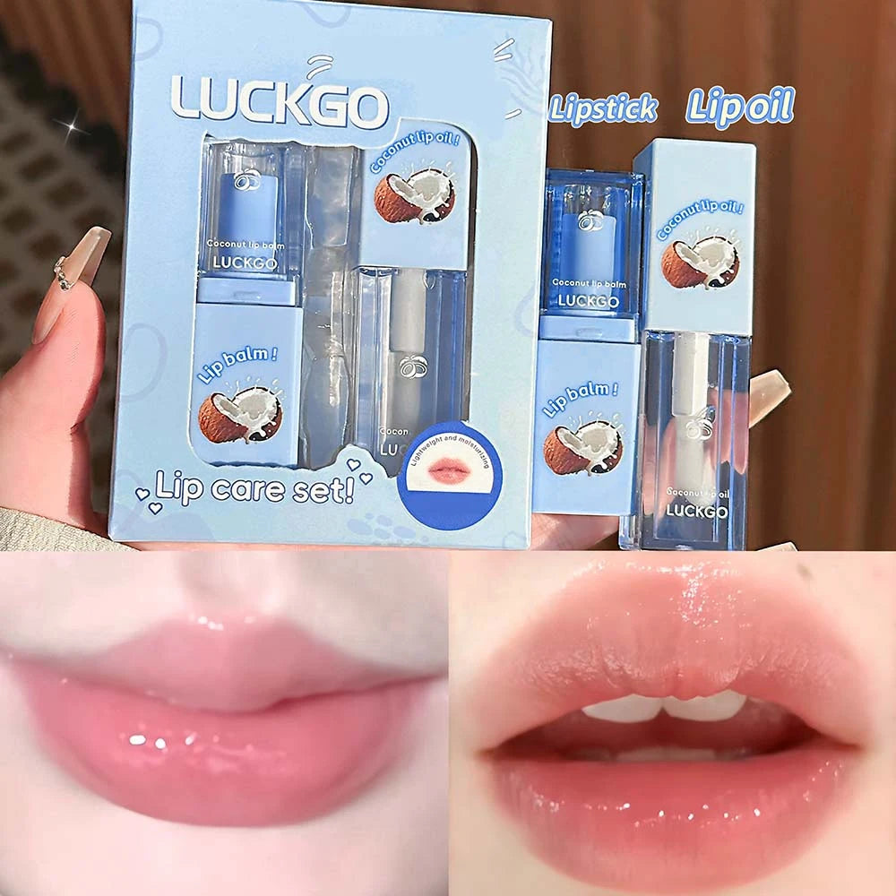 Honey Coconut Hydrating Lip Balm and Lip Oil Set Gege Bear Light Moisturizing Soothing and Tender Lips for Winter Use