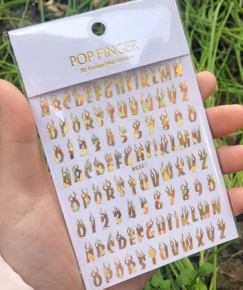 Numbers Decals Roman 26 English Alphabet 3D Self-adhesive Nail Art Decal Sticker Word Small Letter Nail Tattoos Decal Stickers