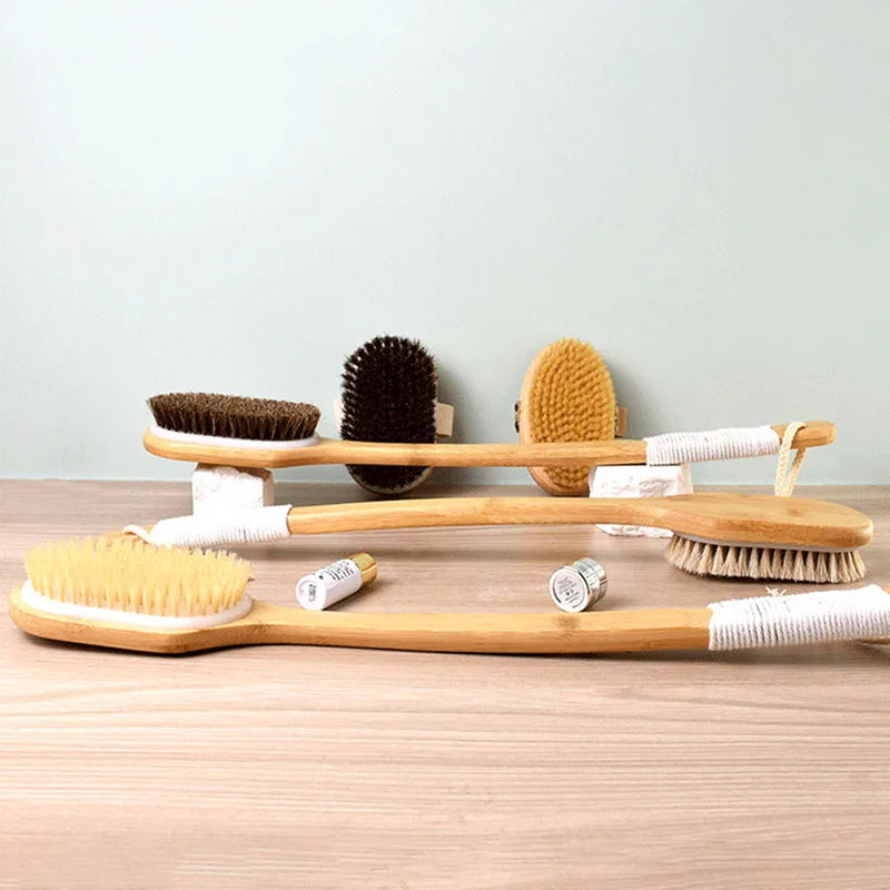 Shower Brush with Soft and Stiff Bristles, Long Handle Back Scrubber Body Exfoliator for Wet or Dry Brushing