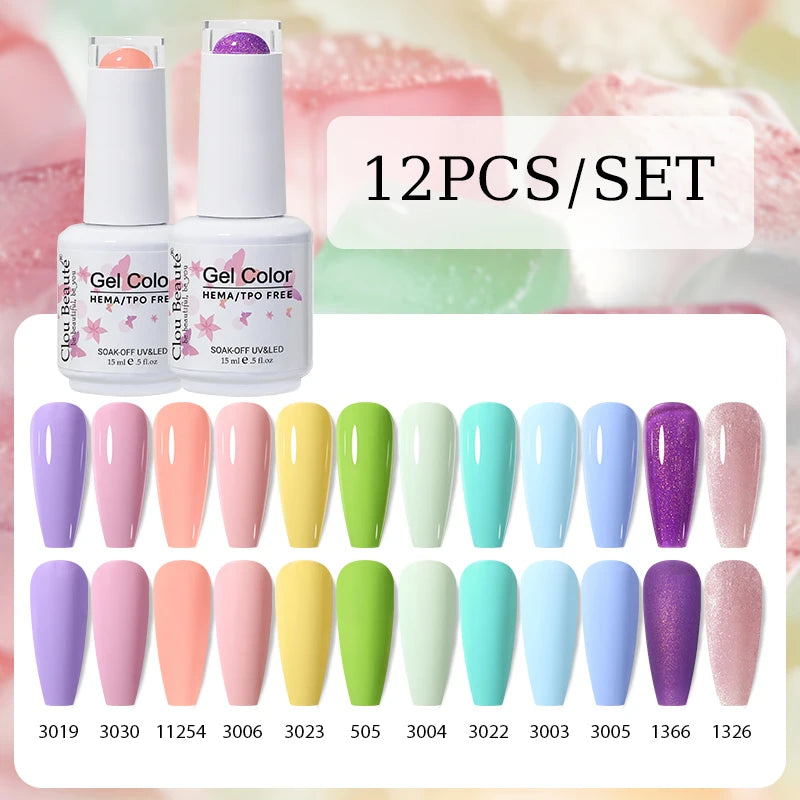 Clou Beaute 12pcs Gel Nail Polish Manicure Set Color 15ml White Glass Bottle Nail Art Kit Vernis Semi Permanent Nail Art Varnish