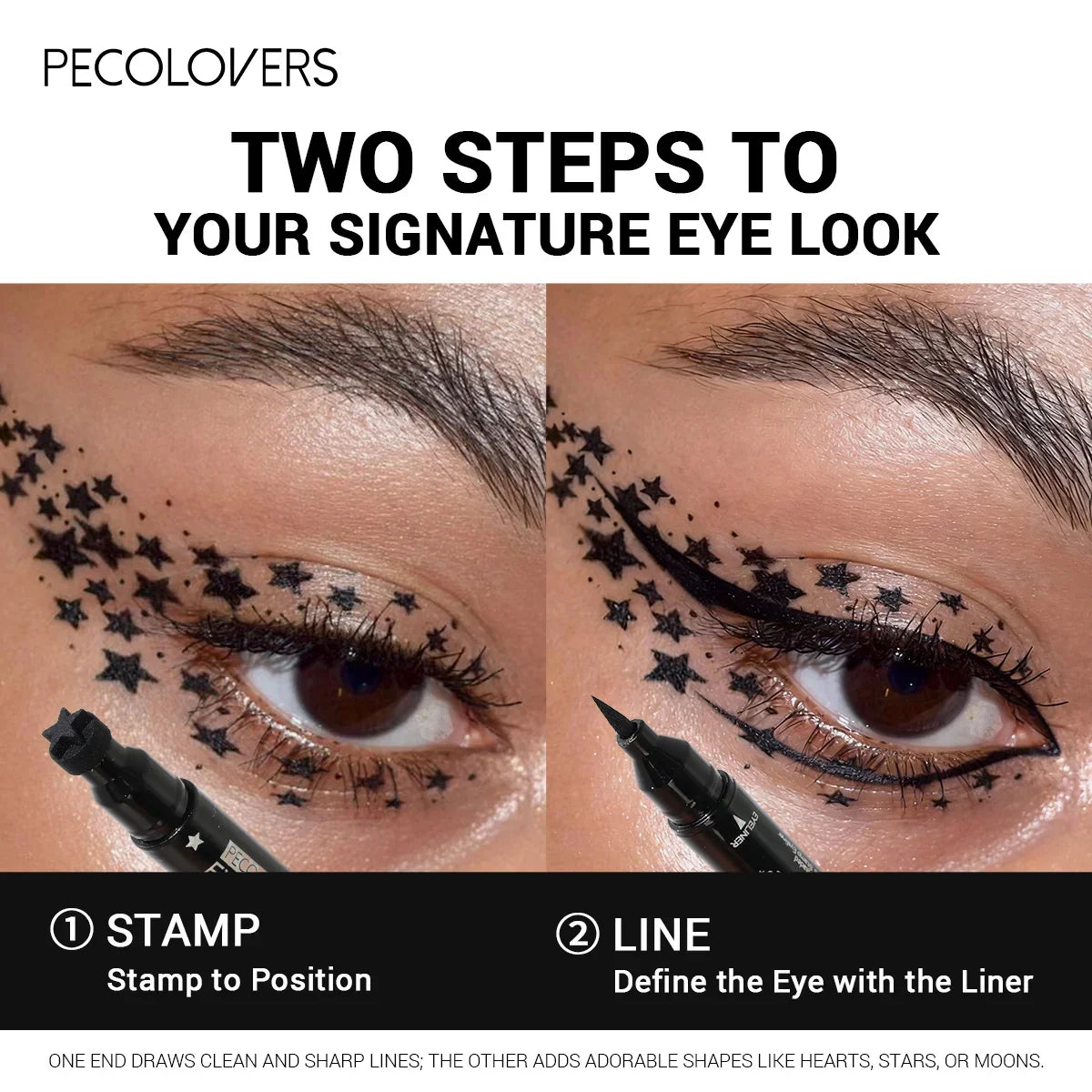 7PCS/SET Double Head Moon Star Heart Flower Liquid Eyeliner Pen Black Stamp Makeup Seal Eyeliner Pencil Waterproof Cosmetic