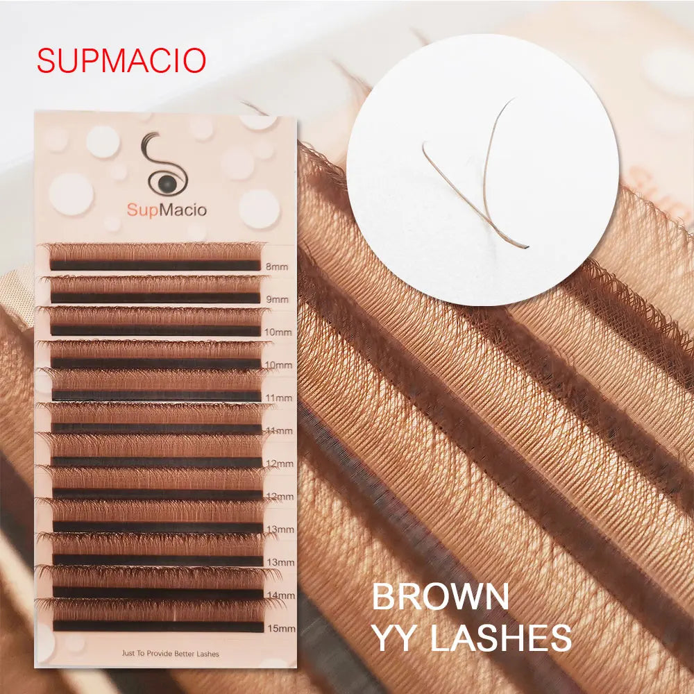 Supmacio Brown 7mm YY Shape Lash Extensions C/D Curl 2D Brown Y Eyelashes Double Tips For Lashes Artist