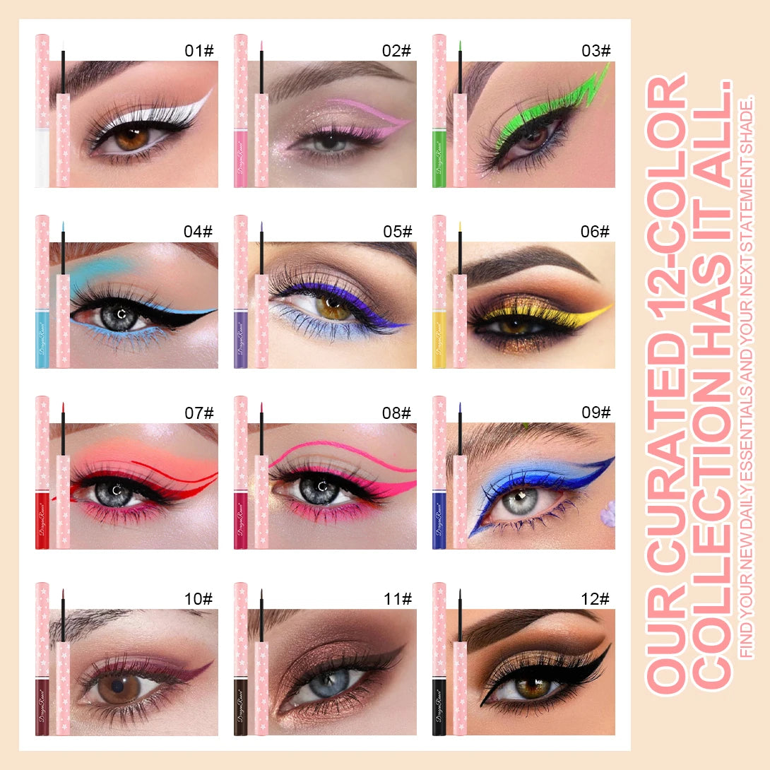 12Pcs/Set Eyeliner Pen Set, Quick-Drying, Smooth, Non-Smudging, Ultra-Fine, Long-Lasting, Non-Fading, Precise Application, Holiday Party Eyeshadow Pen Set
