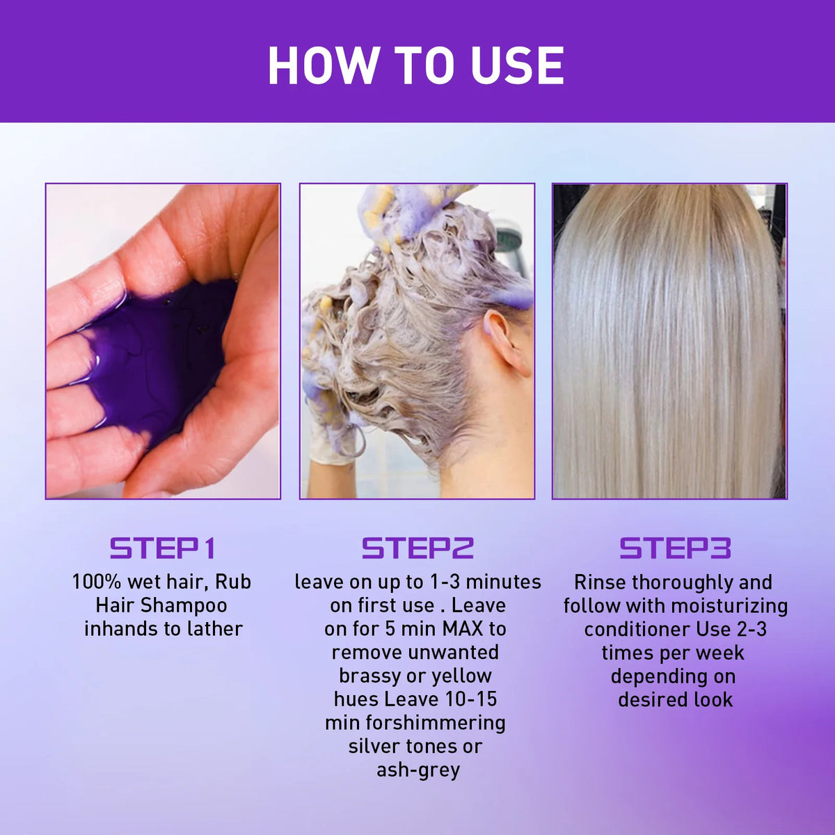 Color Fixing Hair Dye Shampoo to Cover Gray Hair Fade Yellow After Bleach Hair Shampoo Non-irritating Purple Shampoo for Blonde