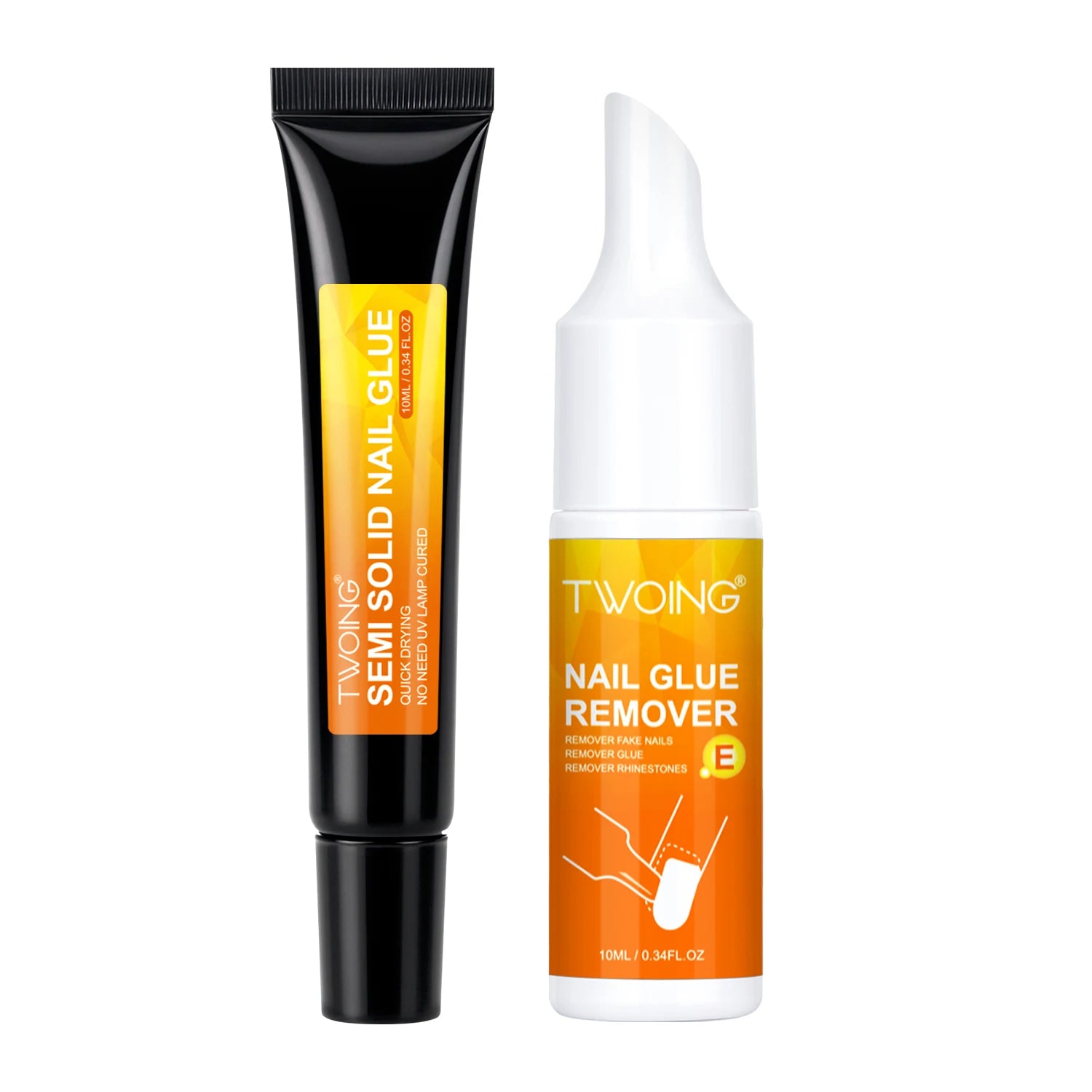 Twoing Nail Glue & Remover Set –Quick-Dry Super Strong Adhesive for Press-On Nails,Rhinestones&Acrylic Nails,No UV Curing Needed