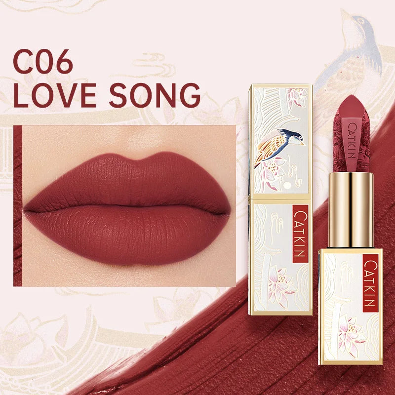 CATKIN Dreamworld Carving Lipstick, Waterproof Long Lasting Satin Nourish Moisturizing Smooth Soft 0.13 Ounce-Chinese Style